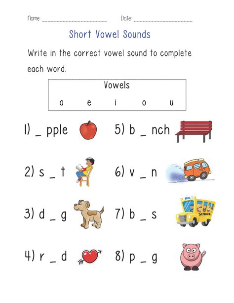 Fill in the Short Vowels|Free Vowels Worksheet for Grade 1